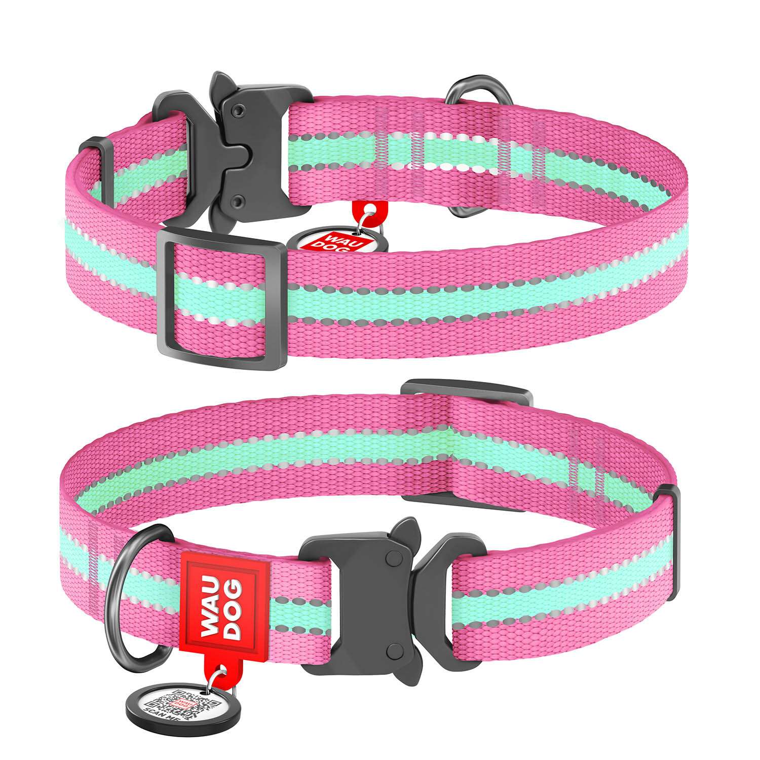 Ошейник для собак Waudog Nylon светонакопительный средний Розовый 52137 - фото 2