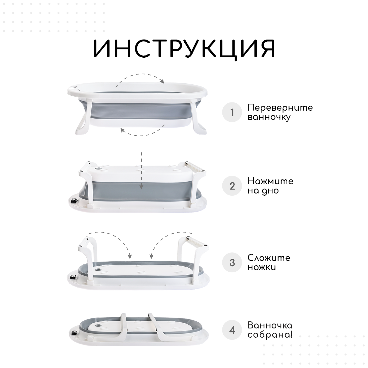 Ванночка для новорожденных Miyoumi с матрасиком и термометром складная - Cloud - фото 4