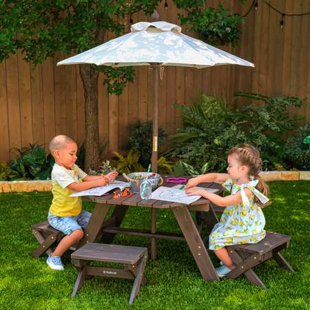 Детская садовая мебель KidKraft 4 скамьи стол-пикник зонт бежево-коричневый