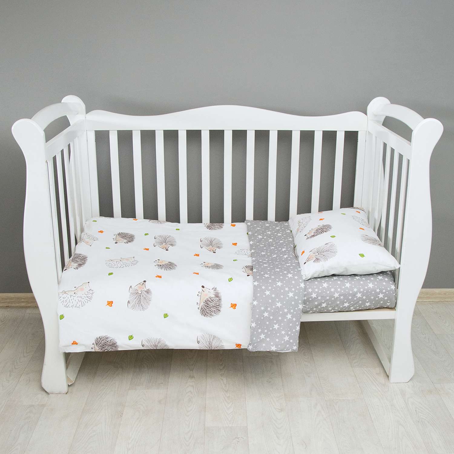 Комплект постельного белья Amarobaby Baby Boom Крошка Eжик 3предмета Белый-Серый - фото 5