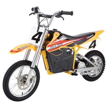 Электромотоцикл для детей RAZOR MX650 жёлтый с амортизаторами для бездорожья