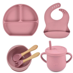 Набор посуды PlayKid для кормления силиконовый 7 предметов темно-розовый