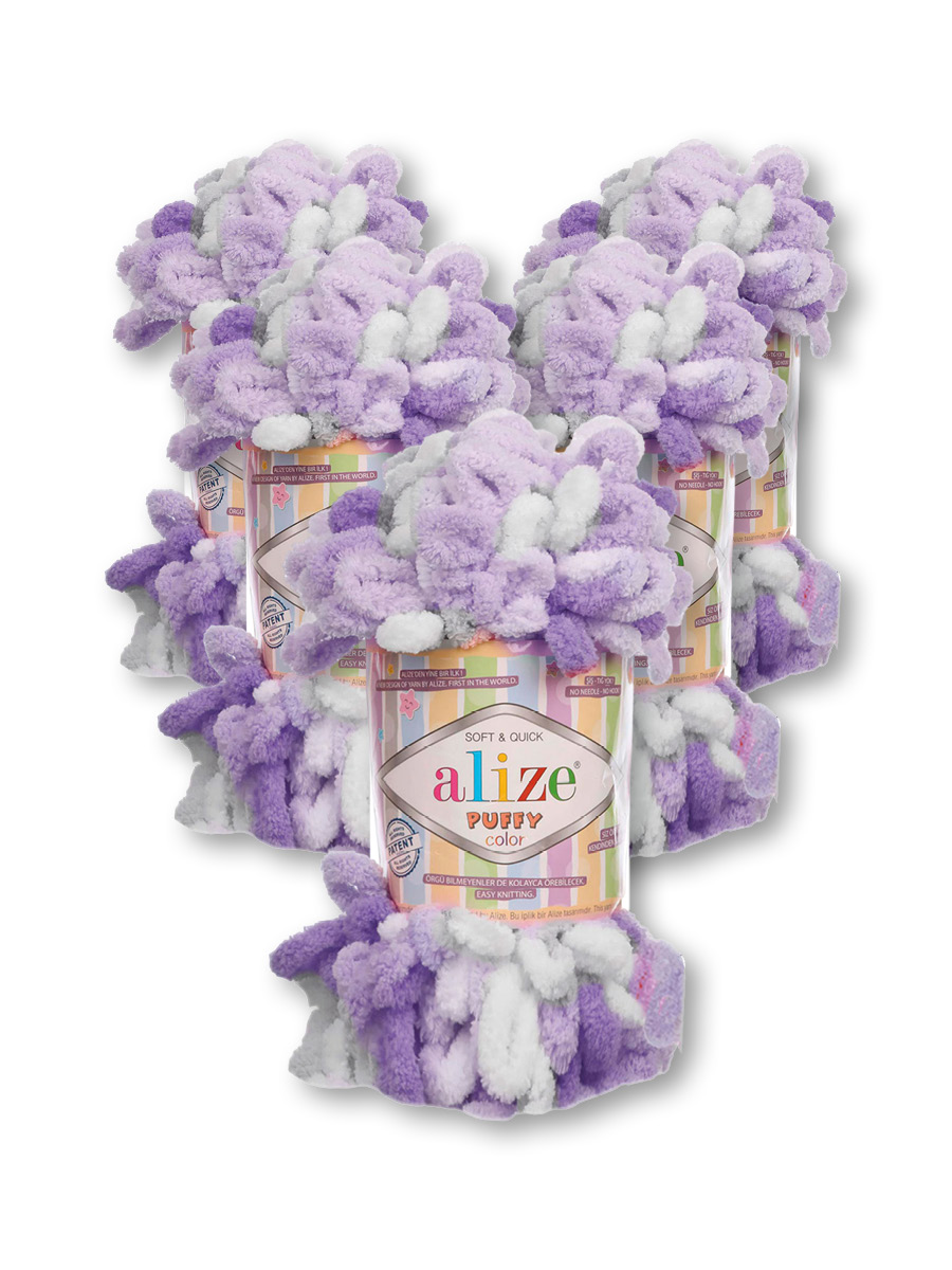 Пряжа для вязания Alize puffy color 100 г 9 м микрополиэстер плюшевая мягкая 6372 секционный 5 мотков - фото 3