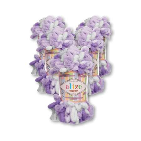 Пряжа для вязания Alize puffy color 100 г 9 м микрополиэстер плюшевая мягкая 6372 секционный 5 мотков