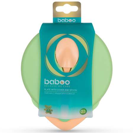 Тарелка BABOO c крышкой +ложка с 6месяцев Зеленый 9-012