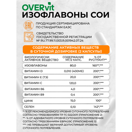 Изофлавоны сои OVER OVER БАД при климаксе и менопаузе, 60 капсул