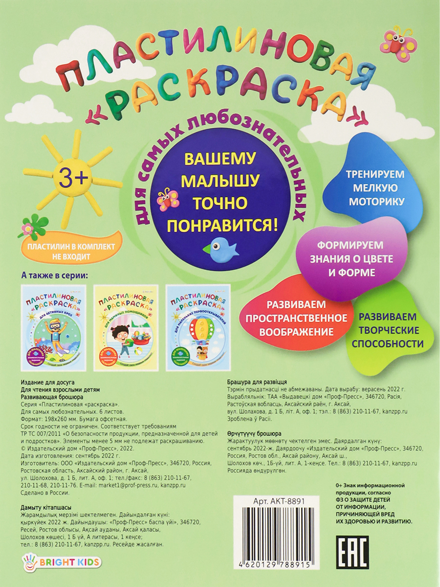 Пластилиновая раскраска Bright Kids Для самых любознательных 6 листов 198х260 мм - фото 5