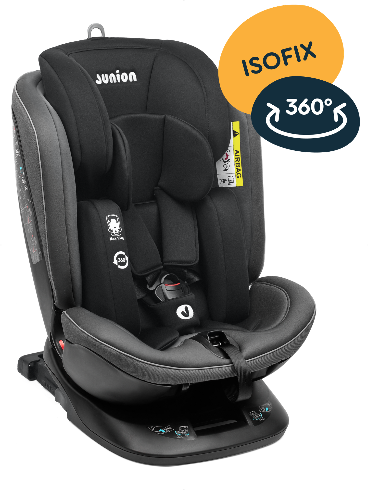 Автокресло Junion Ebby группа 0+/1/2/3 0-36 кг 360° Isofix тёмно-серый - фото 1