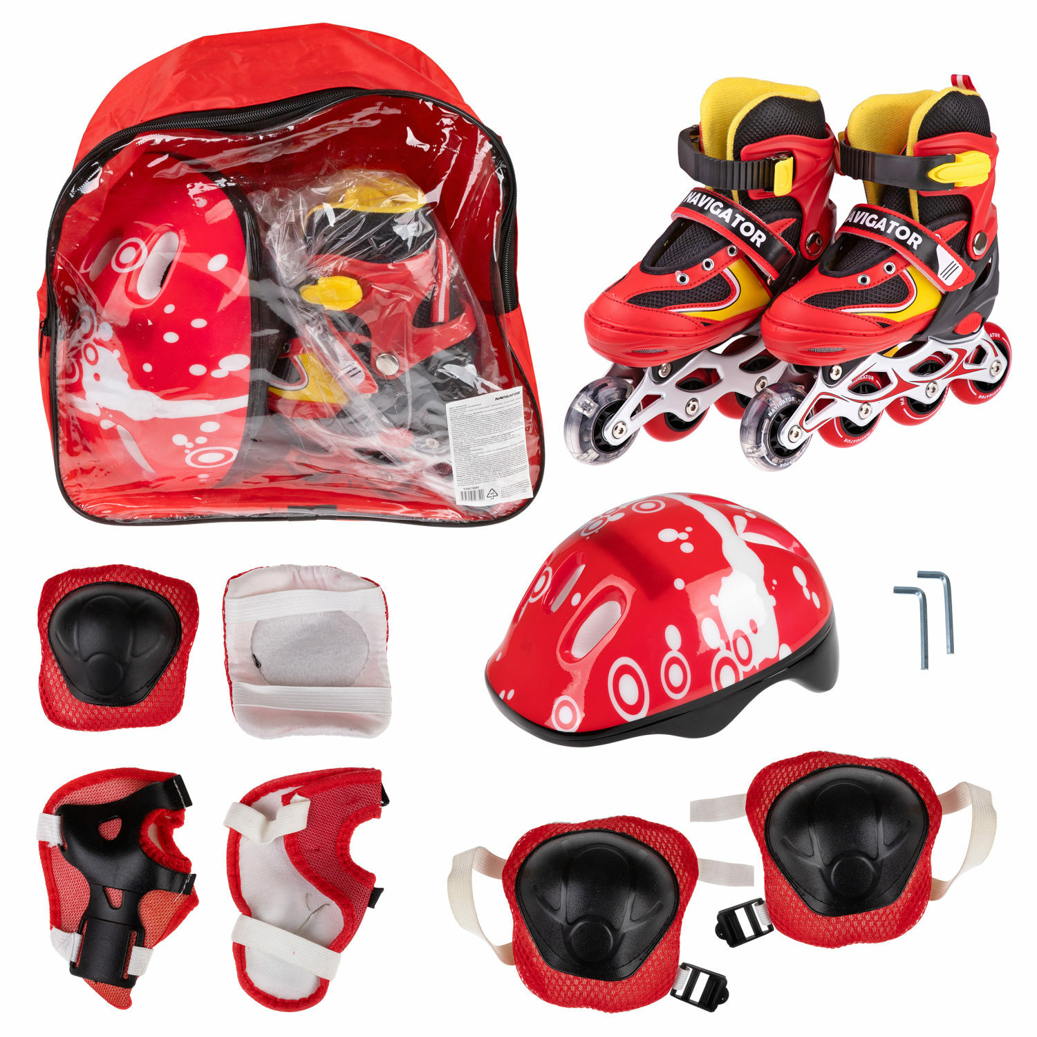 Ролики Navigator детские раздвижные 30 - 33 размер с защитой и шлемом красный - фото 3