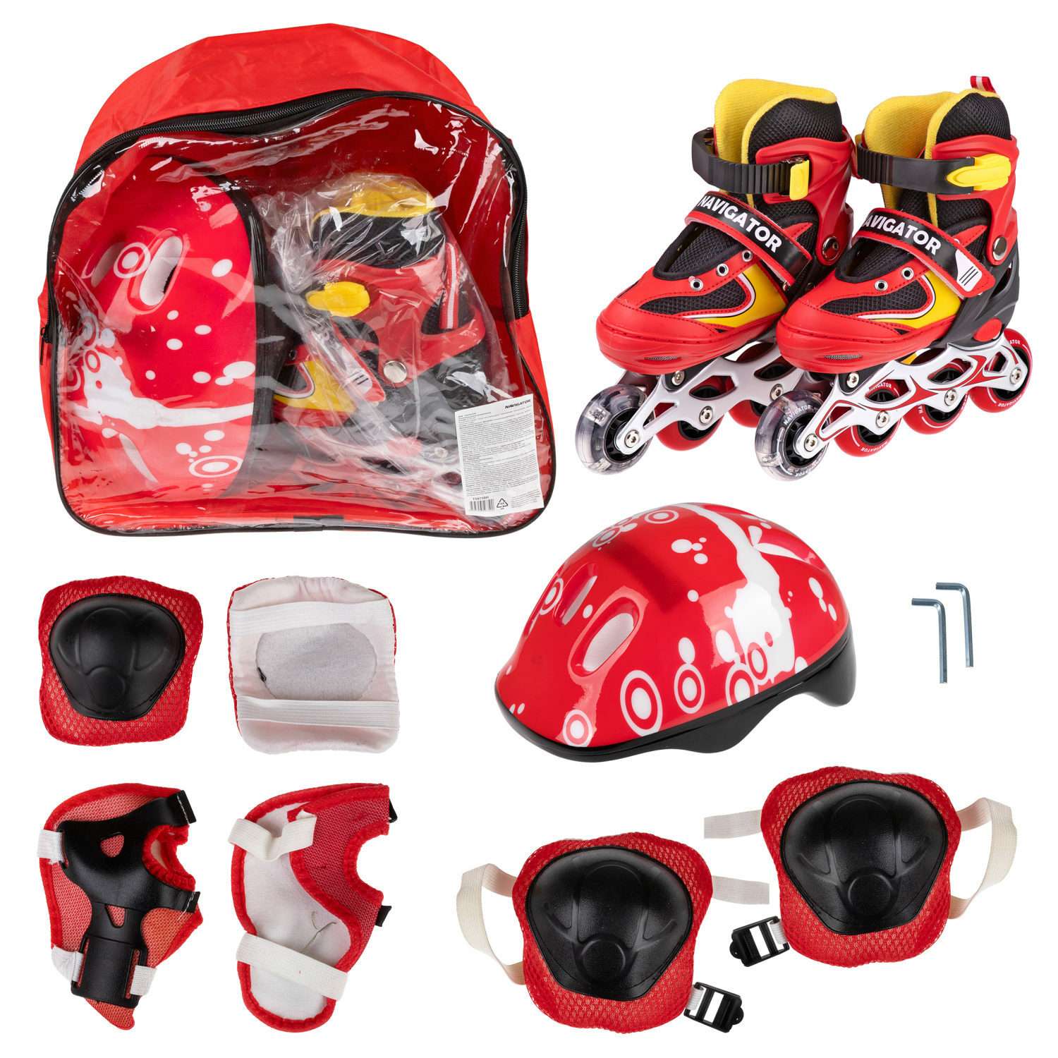 Ролики Navigator детские раздвижные 30 - 33 размер с защитой и шлемом красный - фото 2