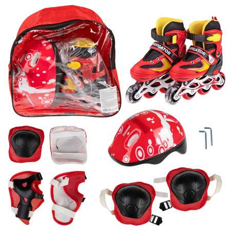 Ролики Navigator детские раздвижные 30 - 33 размер с защитой и шлемом красный