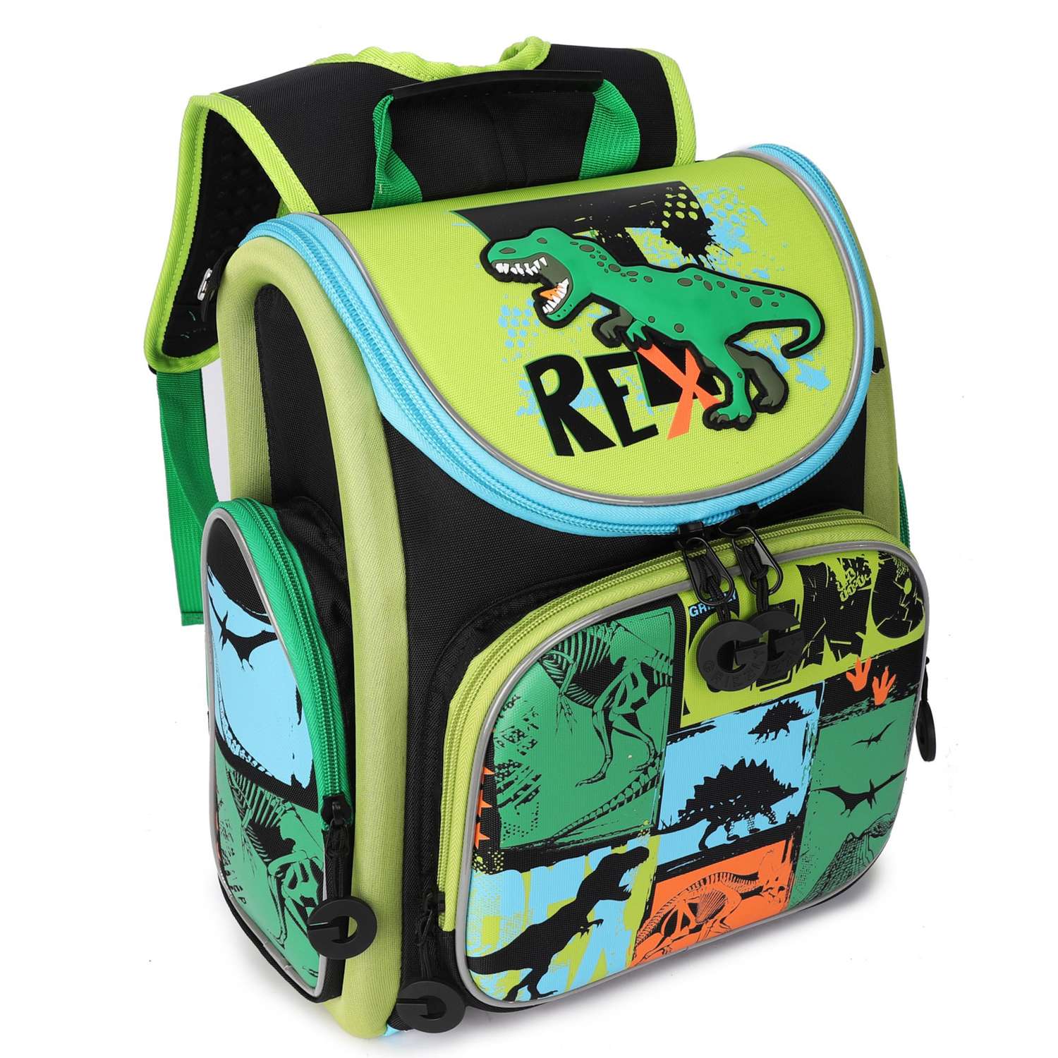 Рюкзак школьный Grizzly Тирекс Черный-Зеленый RA-970-5/1 - фото 2
