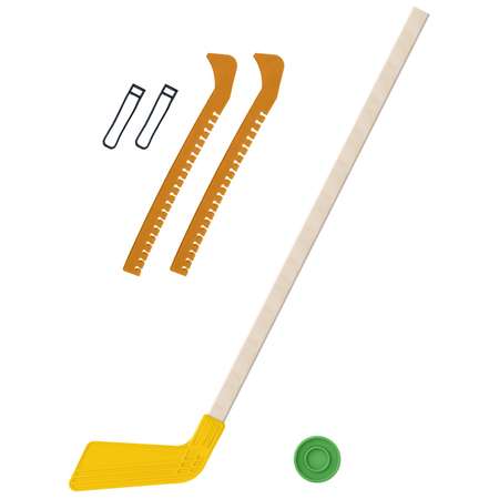 Набор для хоккея Задира Клюшка хоккейная детская жёлтая 80 см + шайба + Чехлы для коньков желтые