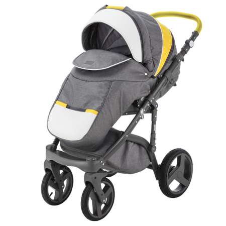 Коляска 3в1 BeBe-mobile Ravenna Sport V105 Темно-серый+Белая кожа+Желтая кожаная отделка