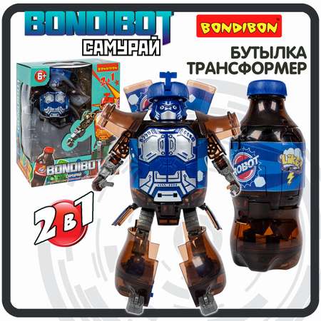 Трансформер Bondibon BONDIBOT 2 в 1 Бутылка - робот Самурай с оружием, синий