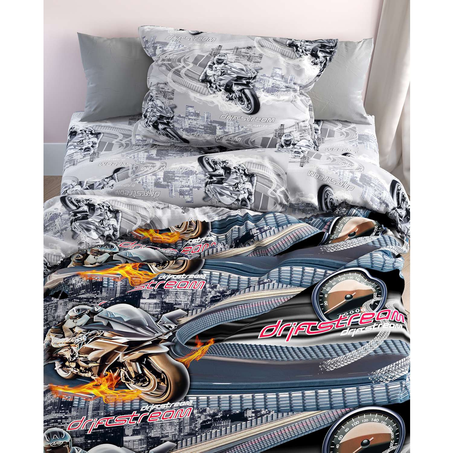 Комплект постельного белья PAVLine FreeDom бязь 1.5-спальный Мотогонки вид 1 с 1 наволочкой 70х70 см - фото 3