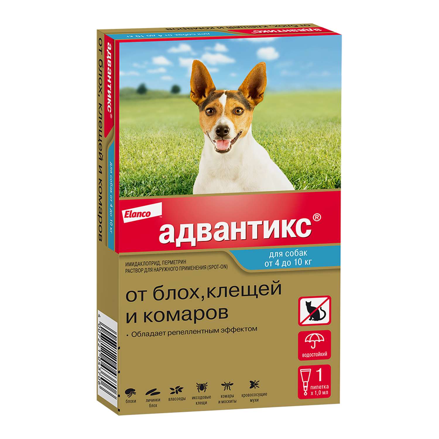 Капли для собак Elanco Адвантикс от 4 до 10кг против блох и клещей 1пипетка - фото 1