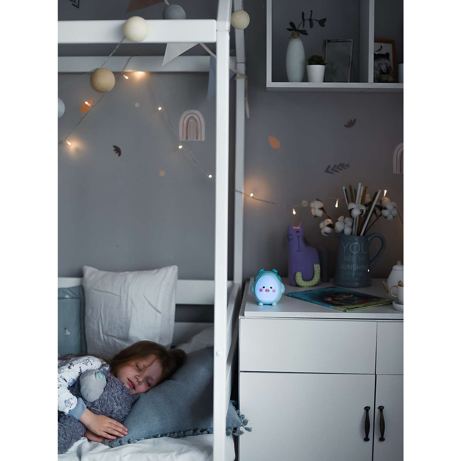 Лампа настольная светодиодная LATS детский ночник поросенок голубой - фото 14