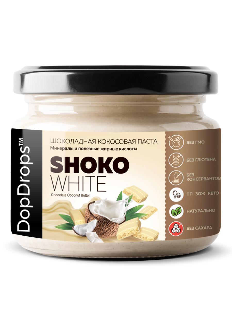 Шоколадная паста DopDrops SHOKO WHITE белый шоколад кокос 250 г - фото 2