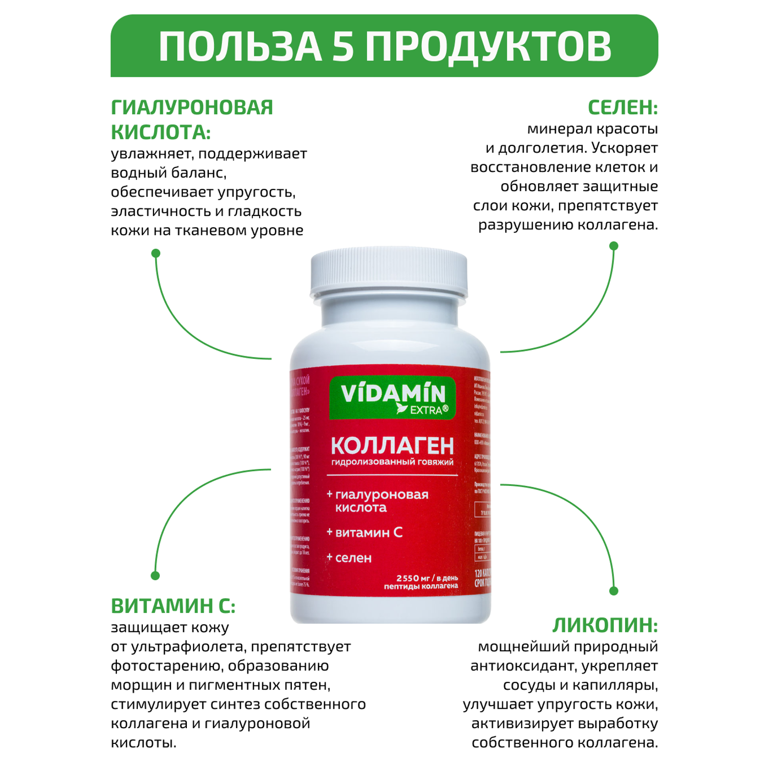 Коллаген с витамином С VIDAMIN EXTRA 120 капсул - фото 3