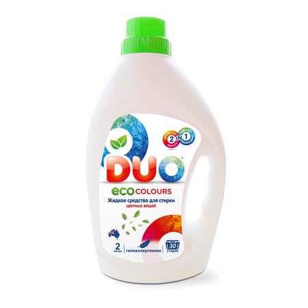 Жидкое эко средство для стирки DUO eco colours цветных вещей и белья 2л 30 стирок