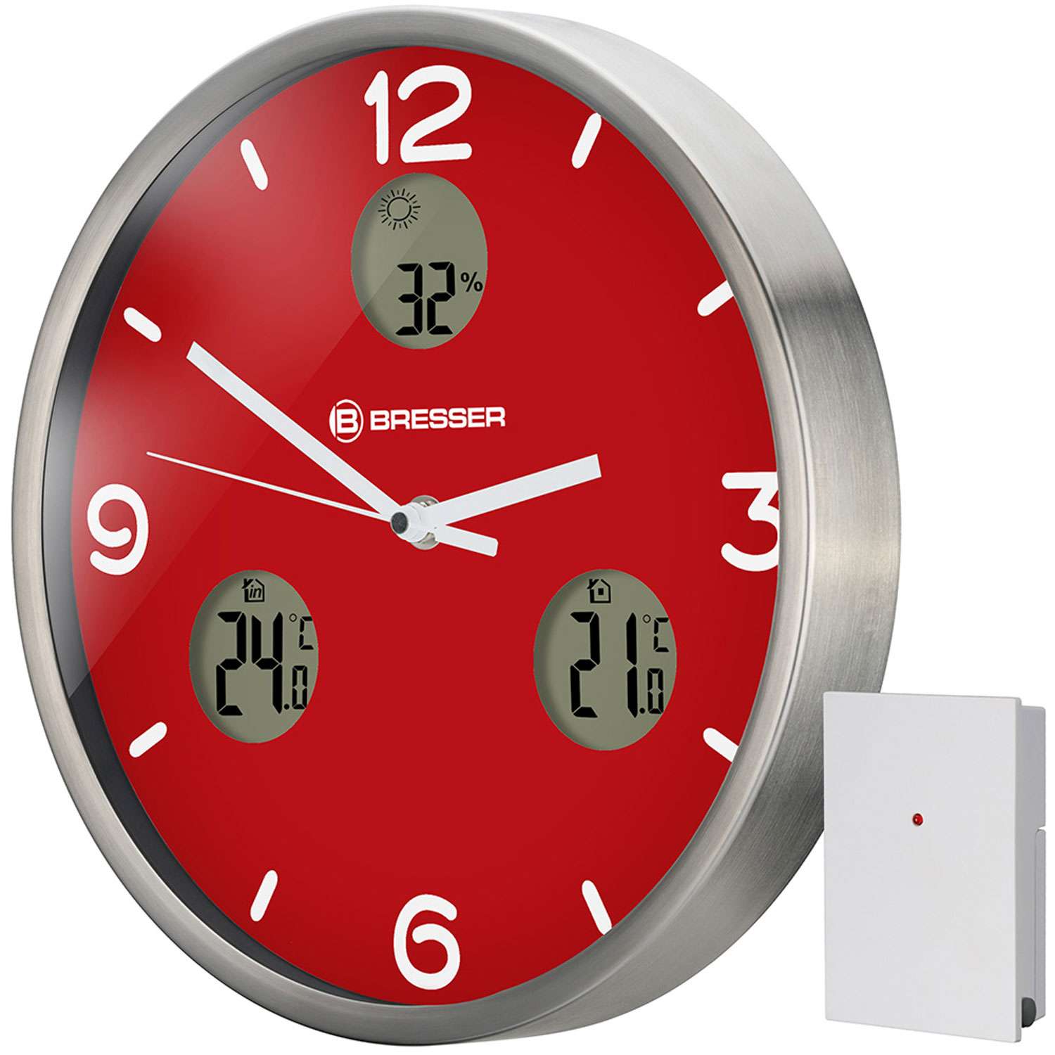 Часы настенные Bresser MyTime io NX Thermo/Hygro 30 см красные - фото 1