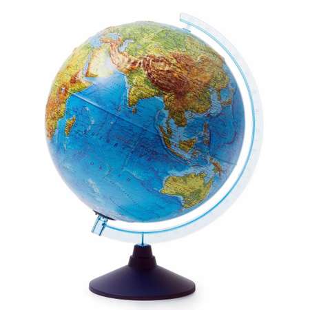 Глобус Globen Земли физико-политический рельефный 32см с подсветкой от батареек + Атлас Мир вокруг тебя