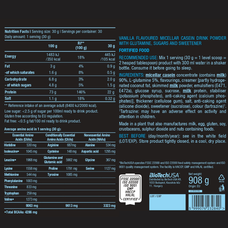 Мицеллярный казеин BiotechUSA Micellar Casein 908 г. Ваниль