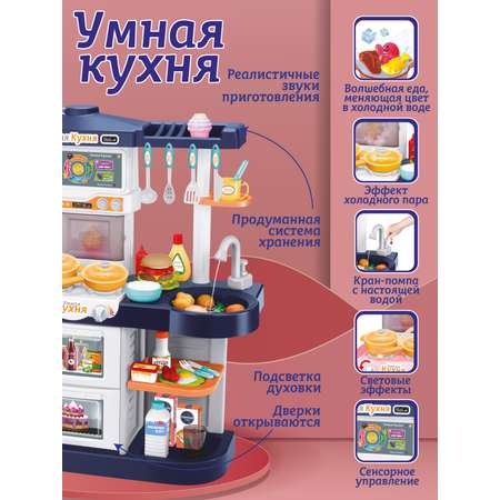 Игровой набор детский AMORE BELLO Умная Кухня с пультом с паром и кран с водой игрушечные продукты и посуда 42 JB0209162