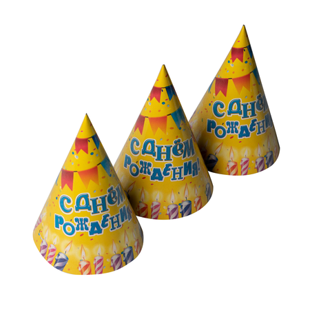 Колпак бумажный Страна карнавалия С Днем Рождения свечи и гирлянды 6 шт
