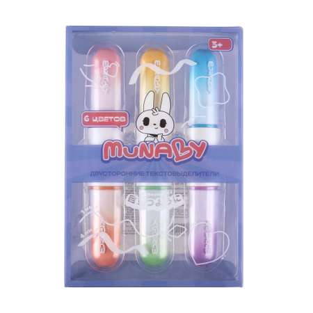 Текстовыделители Munaby двусторонние 3шт 6 цветов NBR24121