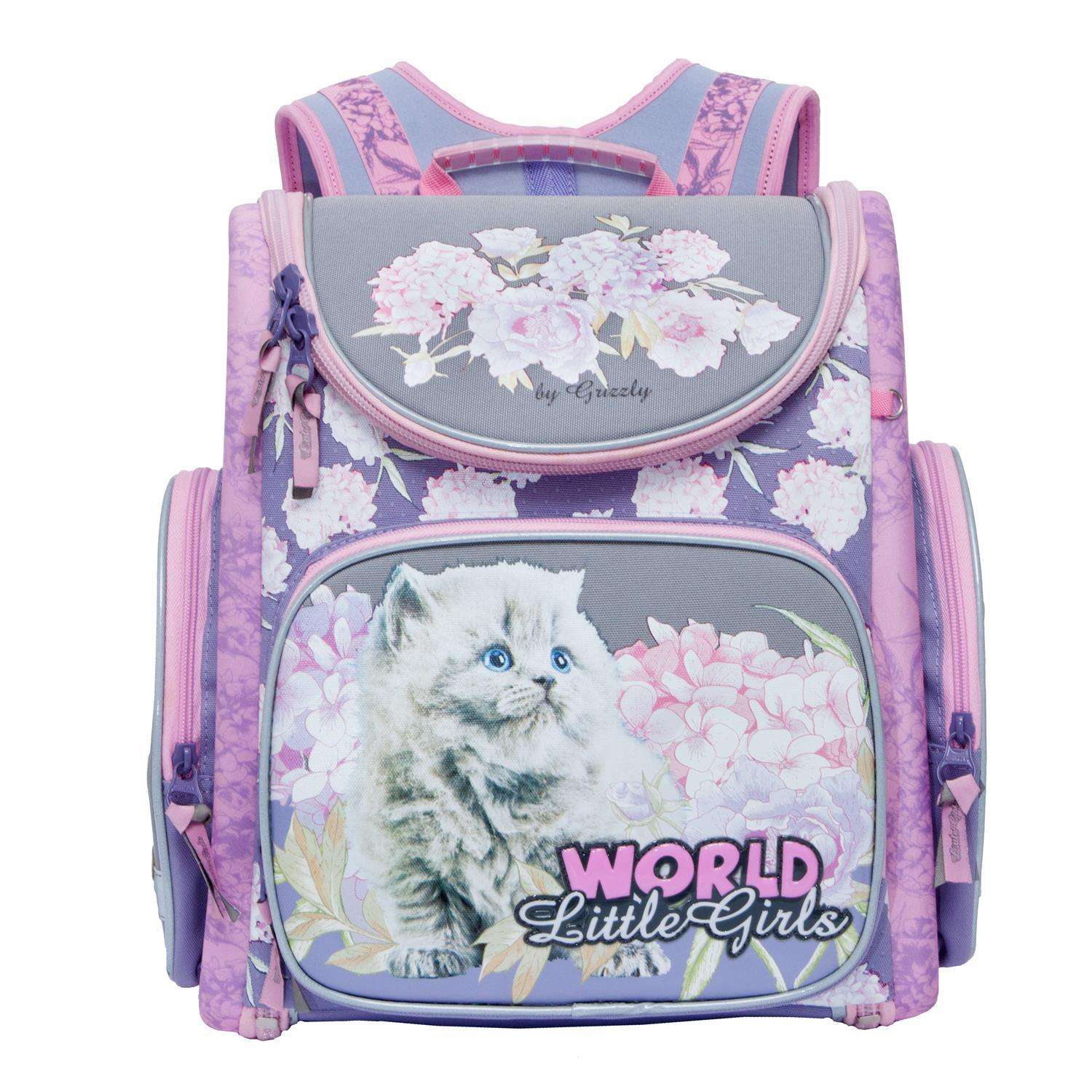 Рюкзак Grizzly для девочки котенок и цветы - фото 1
