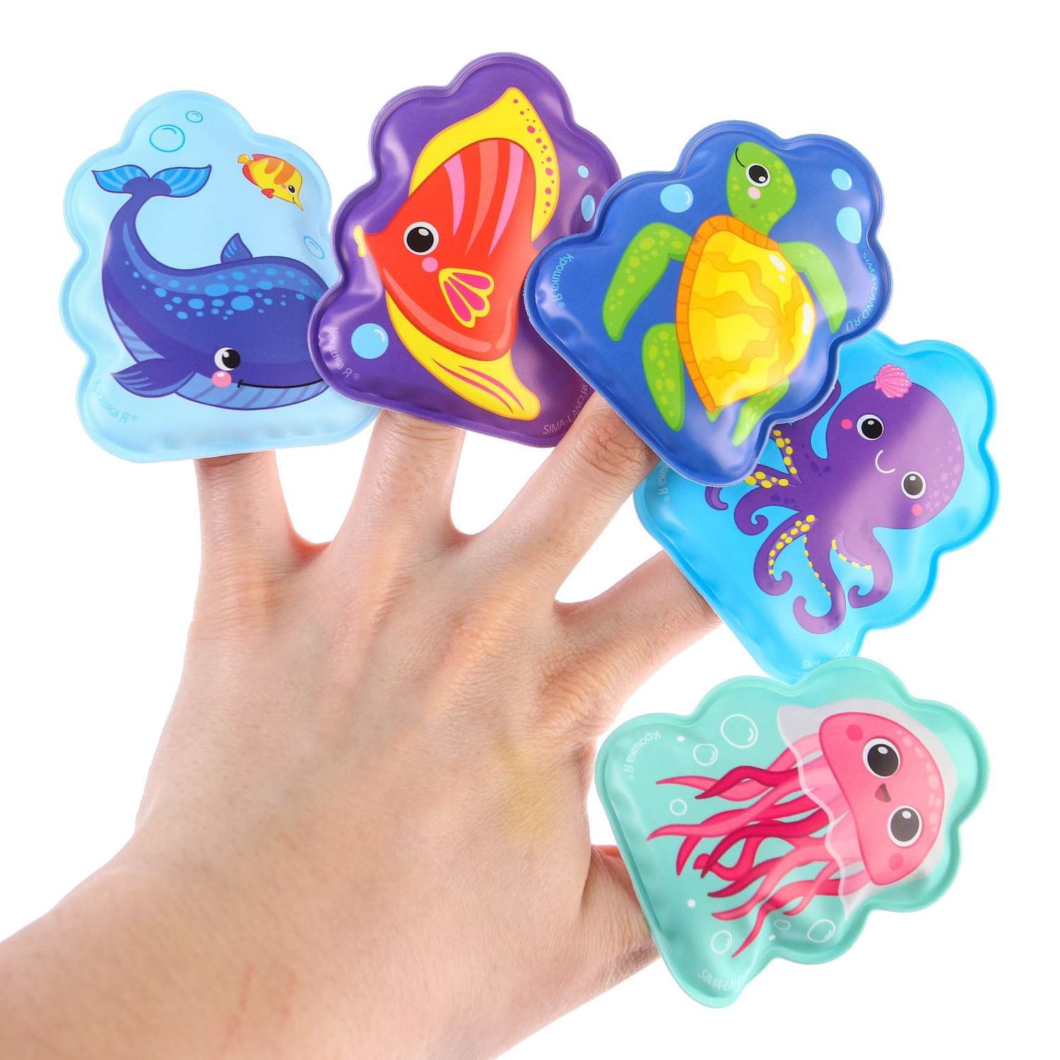 Набор Крошка Я игрушек для ванной купания «Подводный мир»: книжка непромакашка и пальчиковый театр - фото 1