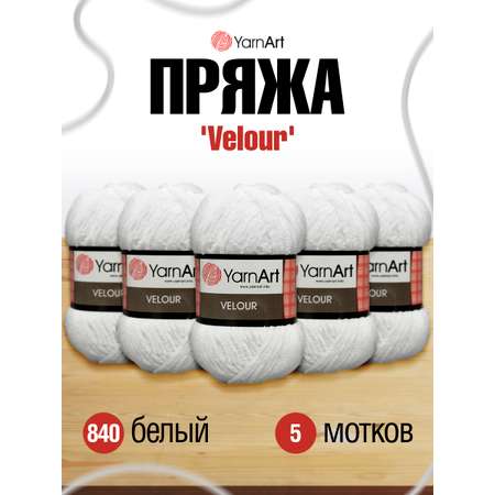 Пряжа для вязания YarnArt Velour 100 г 170 м микрополиэстер мягкая велюровая 5 мотков 840 белый