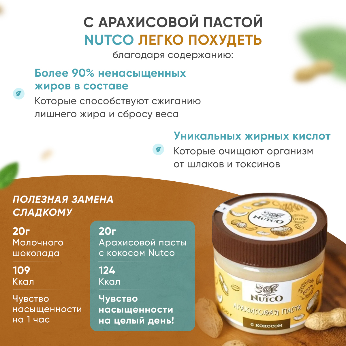 Арахисовая паста с кокосом Nutco натуральная без сахара - фото 2