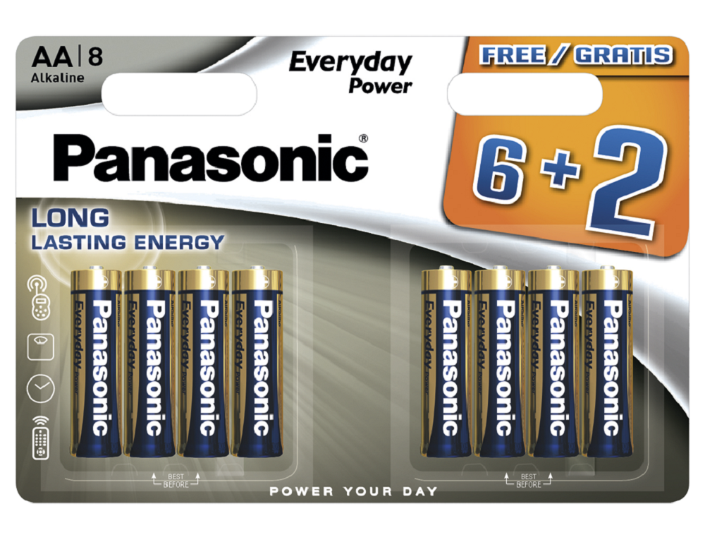 Щелочная батарейка Panasonic AA Everyday Power promo pack в блистере 8шт LR6REE/8B2F - фото 1