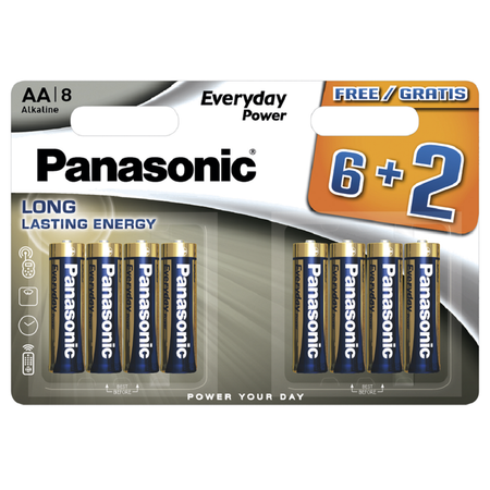 Щелочная батарейка PANASONIC AA Everyday Power promo pack в блистере 8шт LR6REE/8B2F