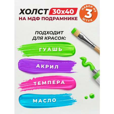 Холсты на подрамнике 30х40 см Русская живопись набор из 3-х холстов