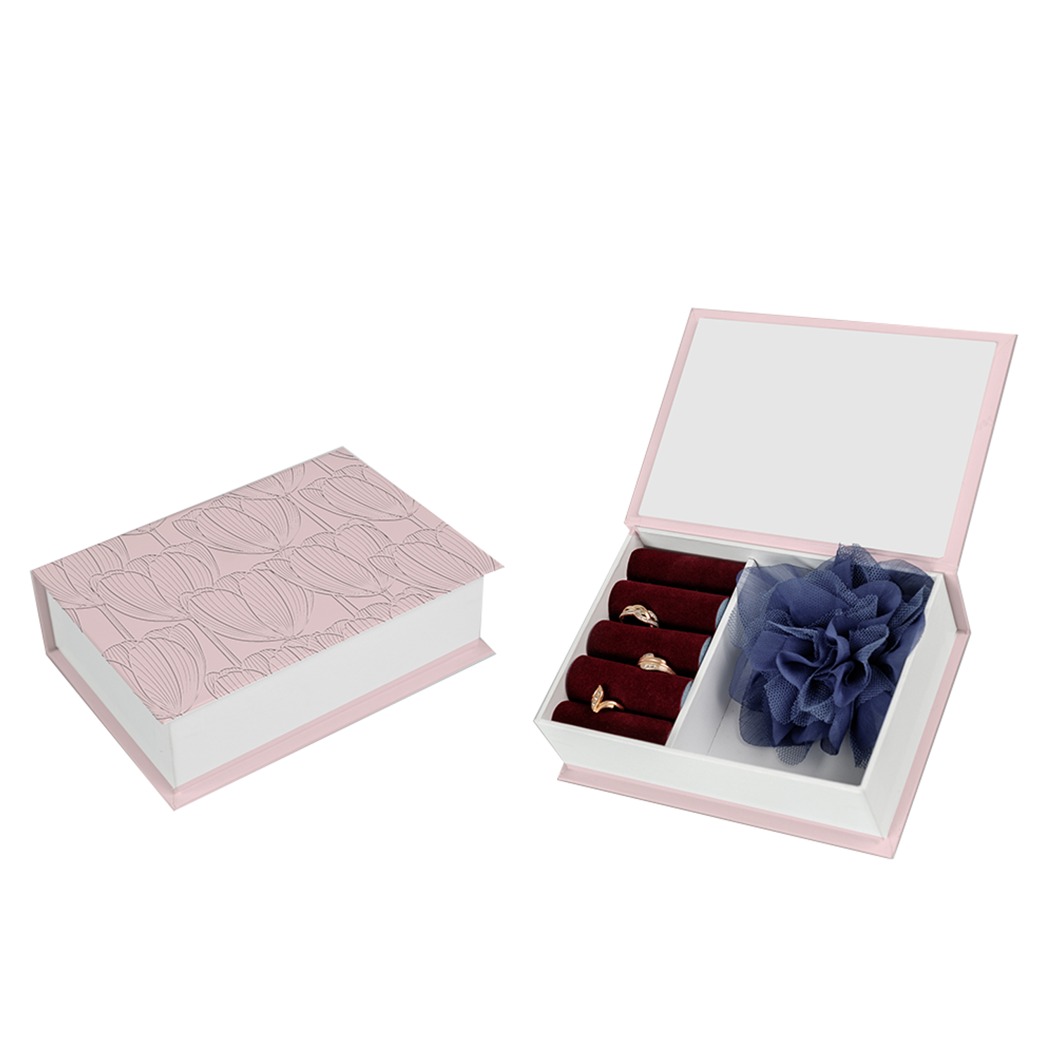 Шкатулка для украшений Cartonnage маленькая 17x12x5 см Тюльпаны розовый - фото 1