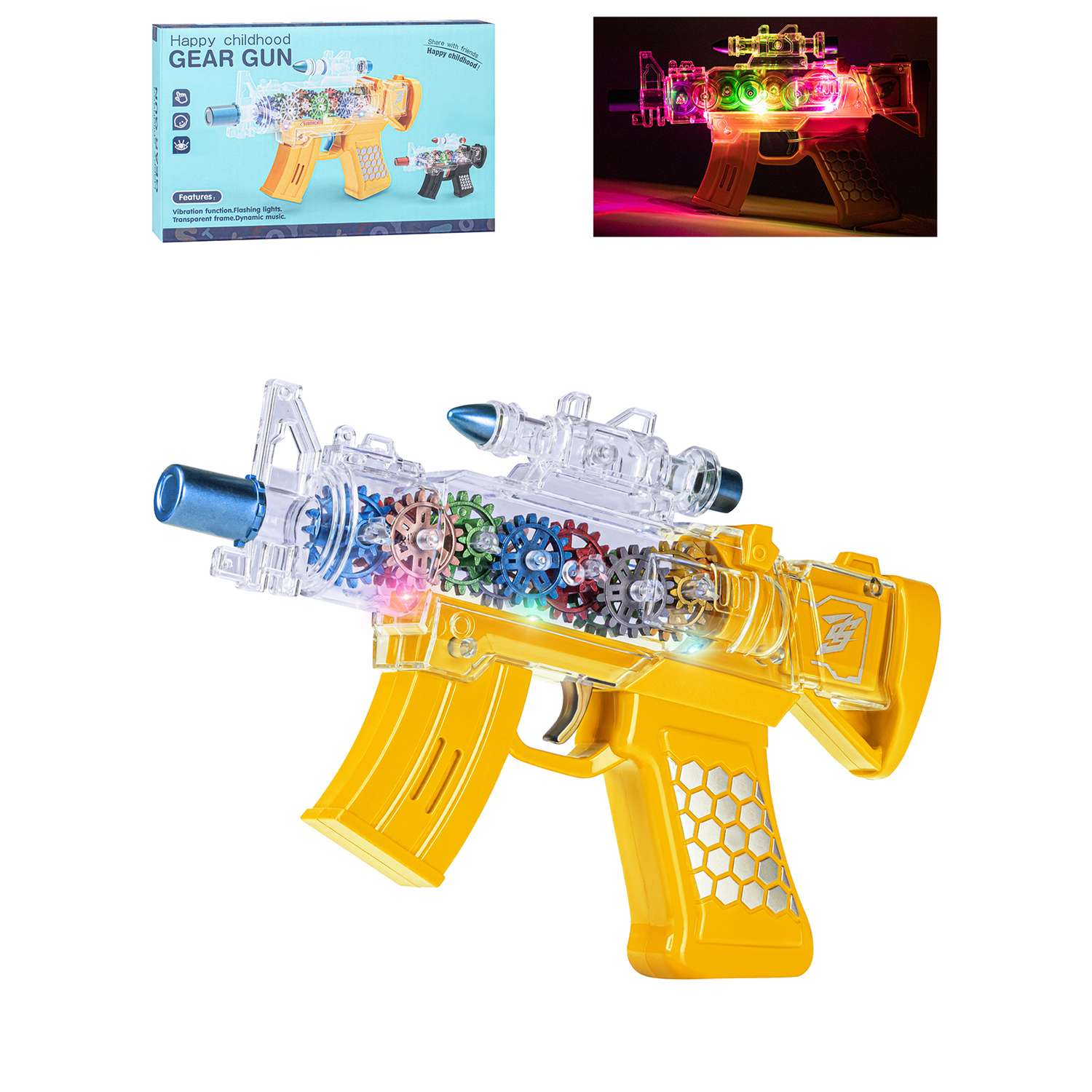Игрушечное оружие Маленький Воин Автомат на батарейках Свет Звук Подвижные детали Цвет желтый - фото 2