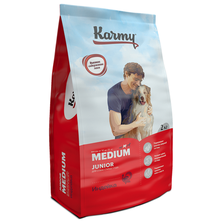 Корм для щенков Karmy 2кг Medium Junior для средних пород индейка