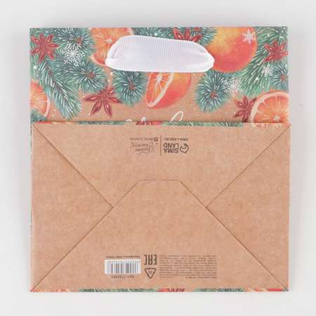 Пакет Дарите Счастье крафтовый квадратный «Зимнее волшебство». 14×14×9 см