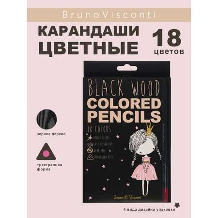 Карандаши цветные Bruno Visconti BlackWoodColor 18 цветов пластиковые