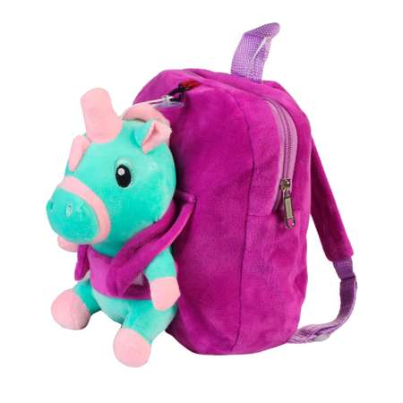 Рюкзак с игрушкой Little Mania фиолетовый Дракоша светло-зеленый с розовым
