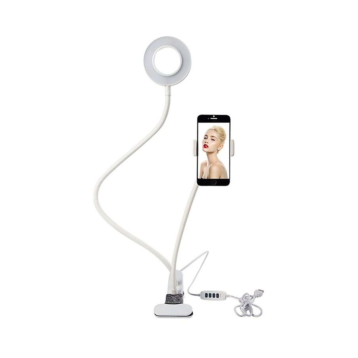 Селфи-лампа Uniglodis Настольная кольцевая с гибким держателем для телефона белая - фото 2