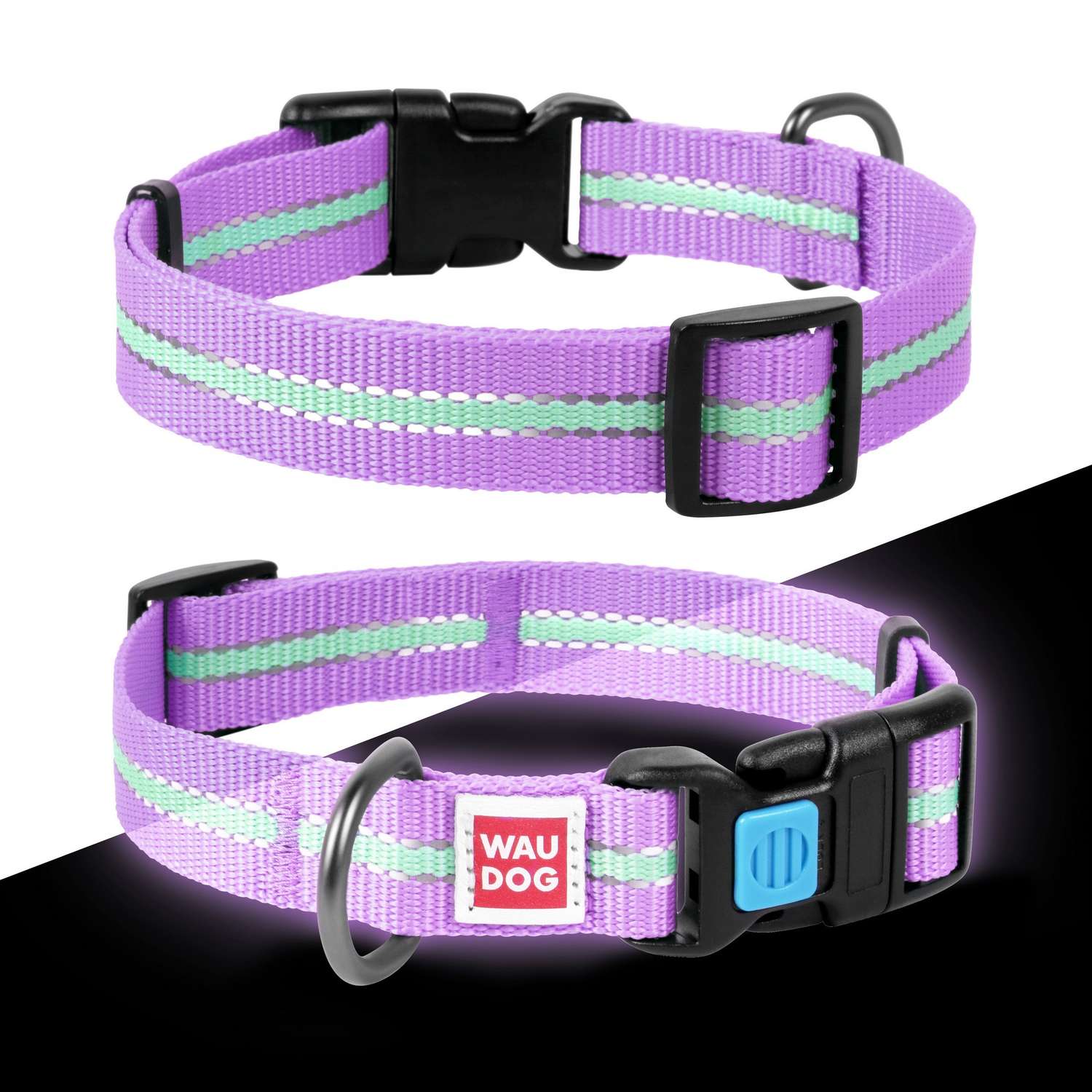 Ошейник для собак Waudog Nylon светящийся большой Фиолетовый - фото 3