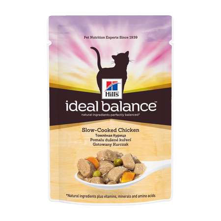 Корм влажный для кошек HILLS 85г Ideal Balance с томленой курицей пауч