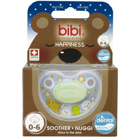 Пустышка Bibi Premium силикон светящаяся в темноте 0-6 мес Happiness Glow in the Dark