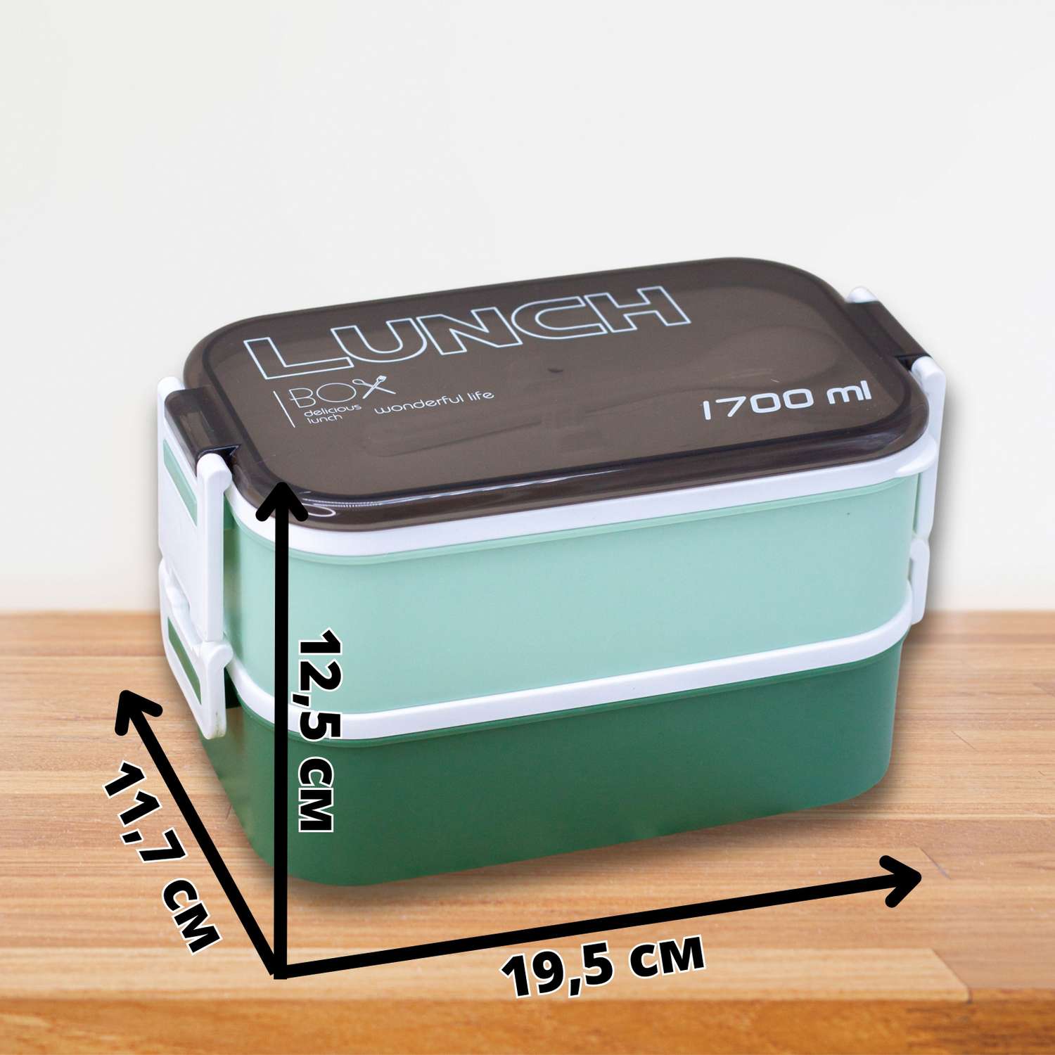 Ланч-бокс контейнер для еды iLikeGift New style green с приборами - фото 2