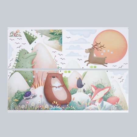 Наклейка Zabiaka пластик интерьерная цветная «Зверушки-малыши в горах» набор 2 листа 30х85 см